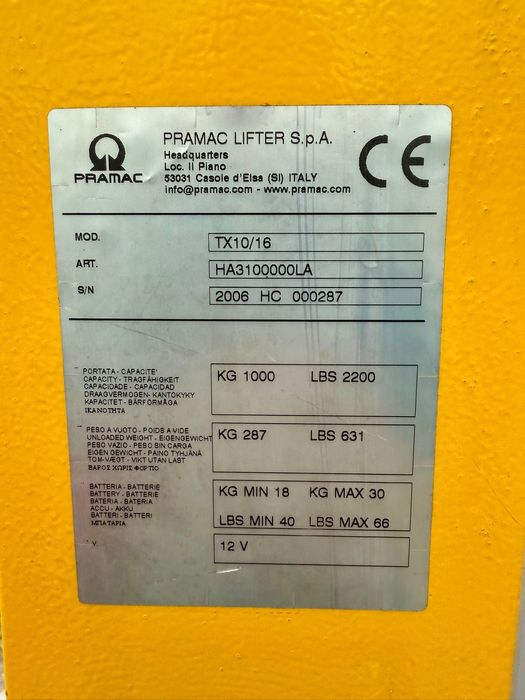 Wózek paletowy z masztem ręczny Pramac paleciak elektryczne podn
