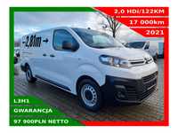 Citroën Jumpy L3H1 *97900zł NETTO* ExtraLong 2,0HDi/122KM  Duże Radio, AndroidAuto, AppleCarPlay, Tempomat, Czujniki, Kamera