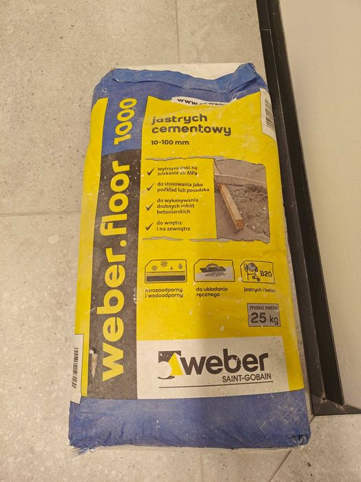 Posadzka cementowa jastrych cementowy Weber Floor 1000 nowy 25 kg