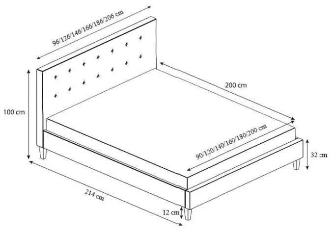 Łóżko tapicerowane BONY ze stelażem, stelaż 90/120/140/160/180/200x200