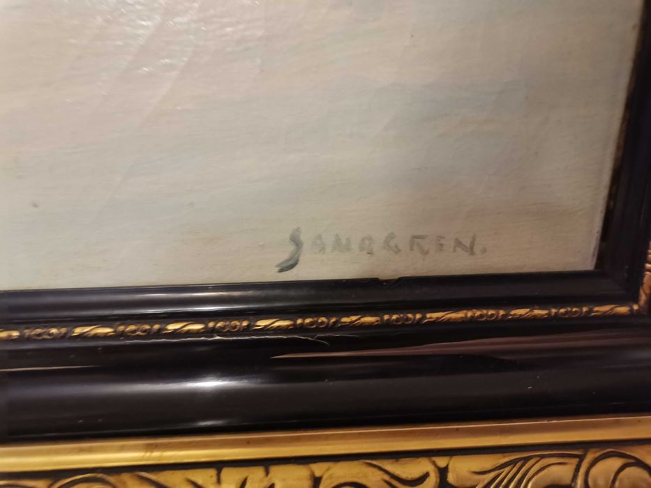 Stary obraz olejny  sygnowany zima