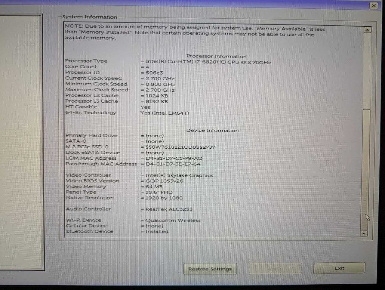 Ноутбук Dell Precision 7510 FHD 256/16GB I7 6820HQ Quadro M2000M 4GB