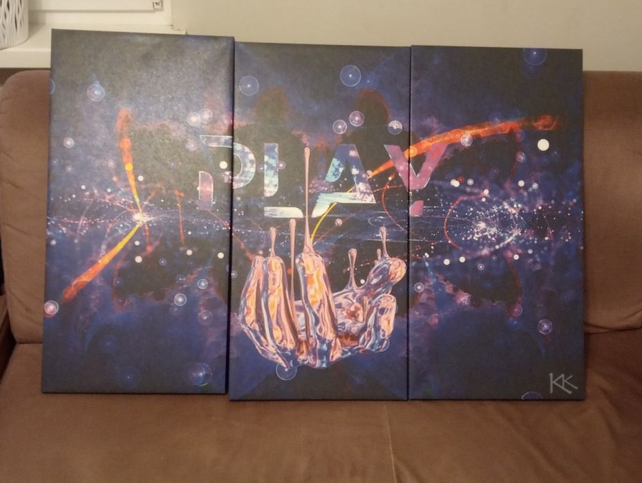 OBRAZ TRYPTYK Neon z napisem Play 90x60 150x100