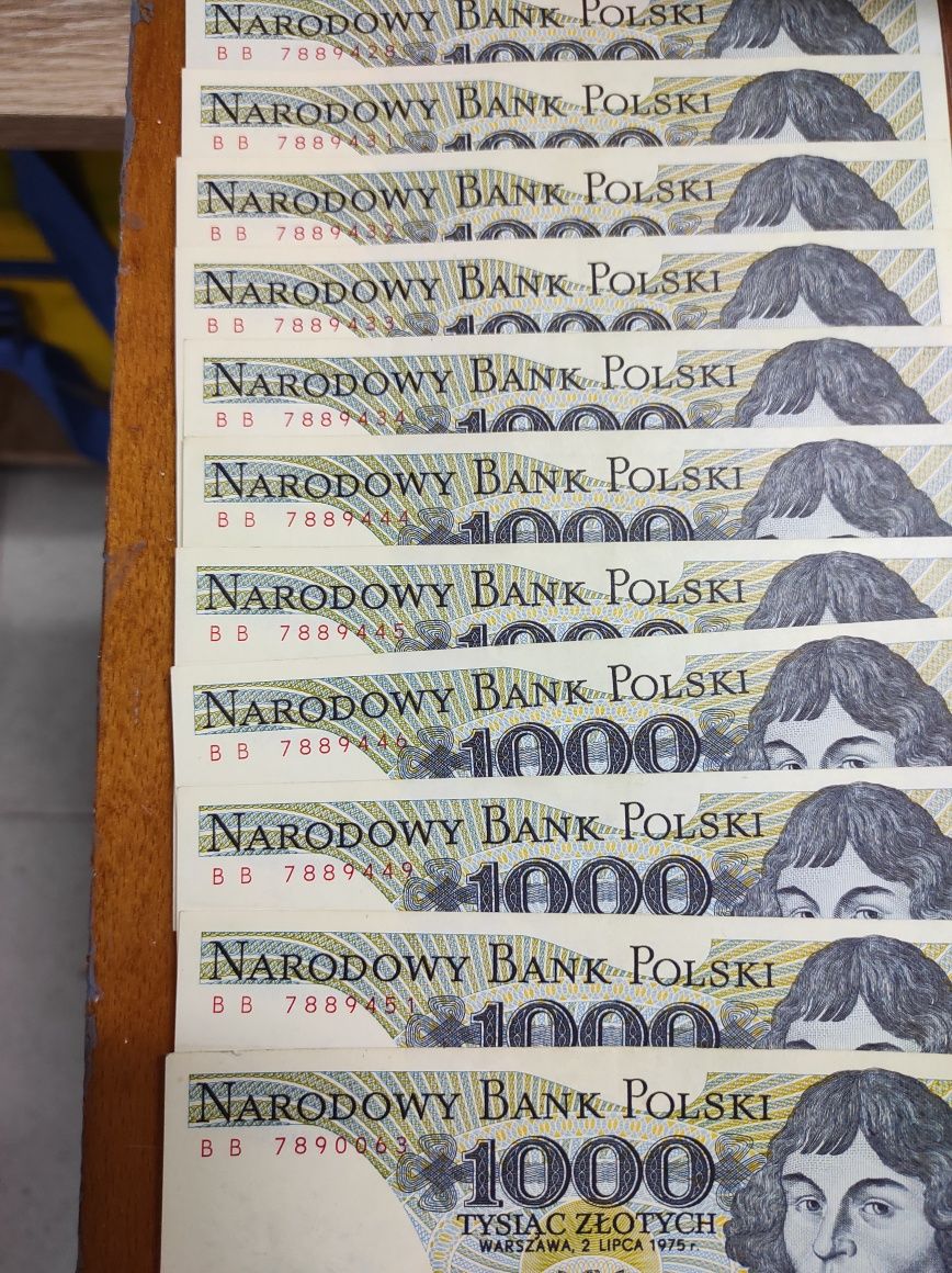 Banknot prl 1000zł z 1975r. 11sztuk seria BB