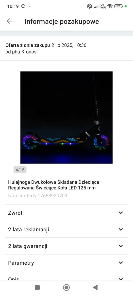 Nowa hulajnoga dwukołowa świecace kola