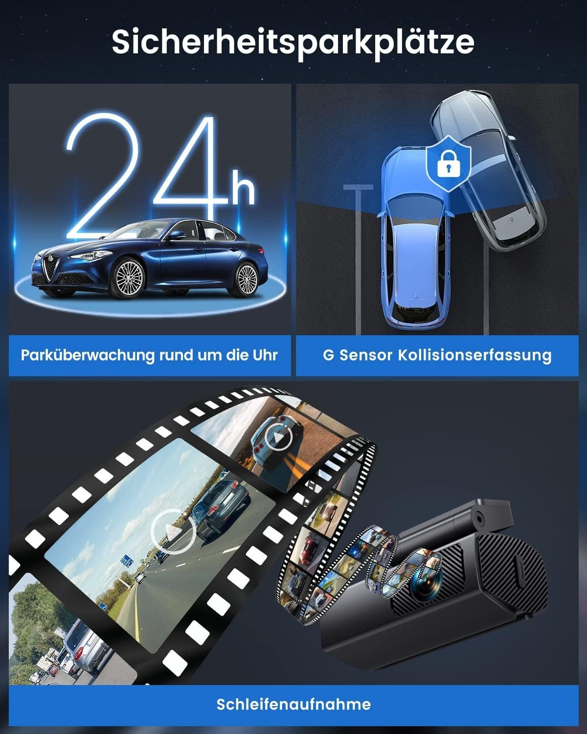 Відеореєстратор EUKI Dash Cam Car, 2.5K WiFi-камера   170° ширококутна