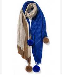 Зимний шарф с двойным цветным узором и помпоном