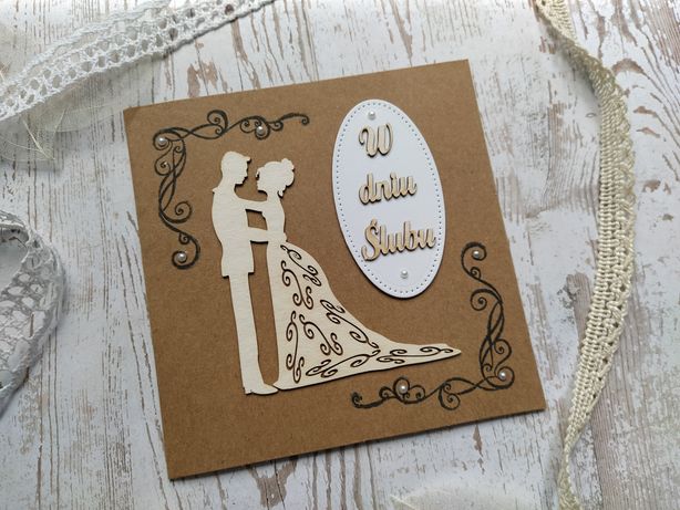 kartka ślubna w stylu rustykalnym z kopertą handmade