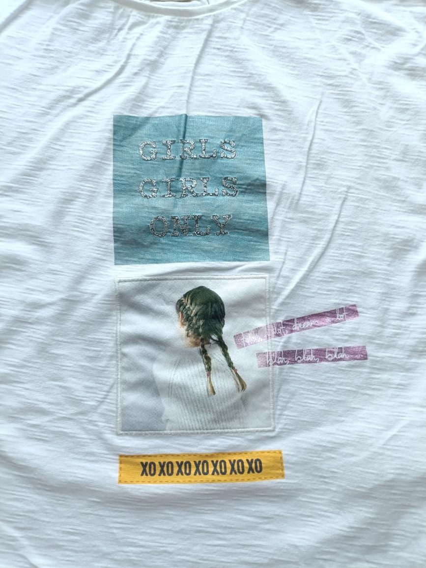 Zara girls t-shirt krótki rękaw warkocze brokat rozm 140