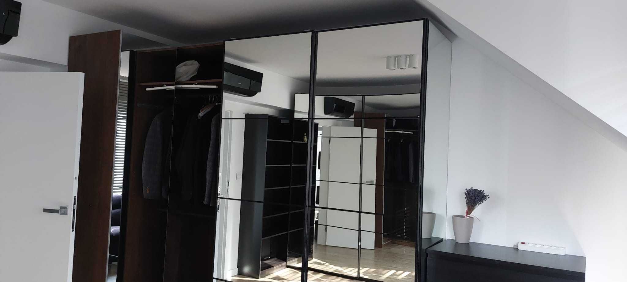 Szafa czarna PAX IKEA drzwi przesuwne z lustrami 236x200x60 236x150x60