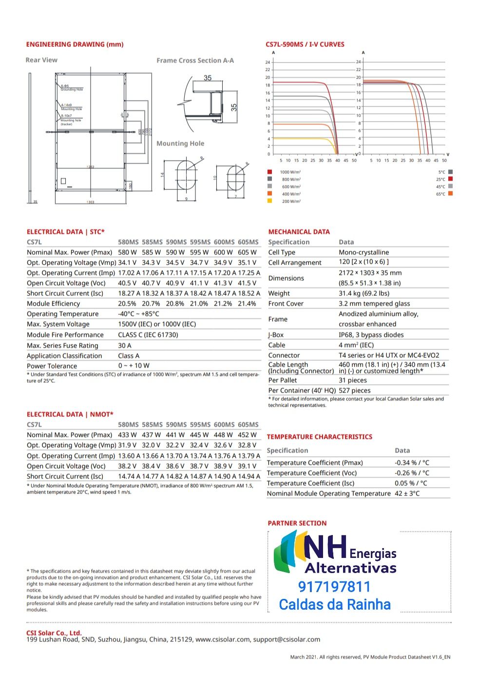 Canadian Solar 590W 600W Painel Fotovoltaico Mono Monocristalino Half