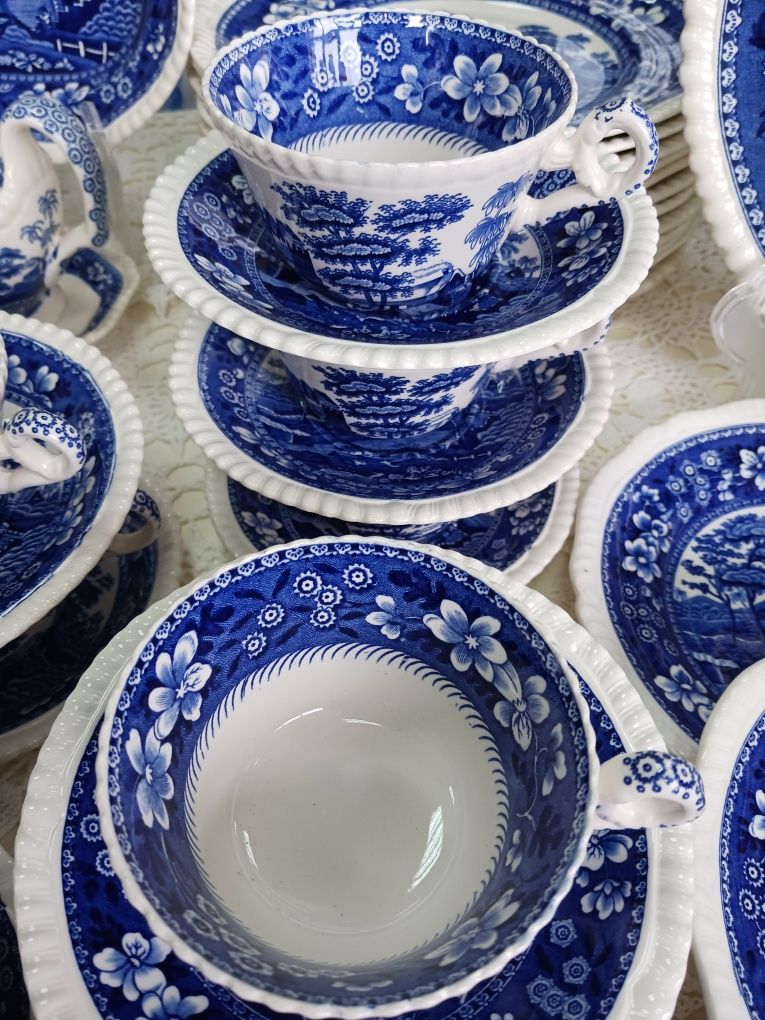 Lata 30 SPODE Ponad 70 elementow 12 osobowy obiad kawa Blue Tower