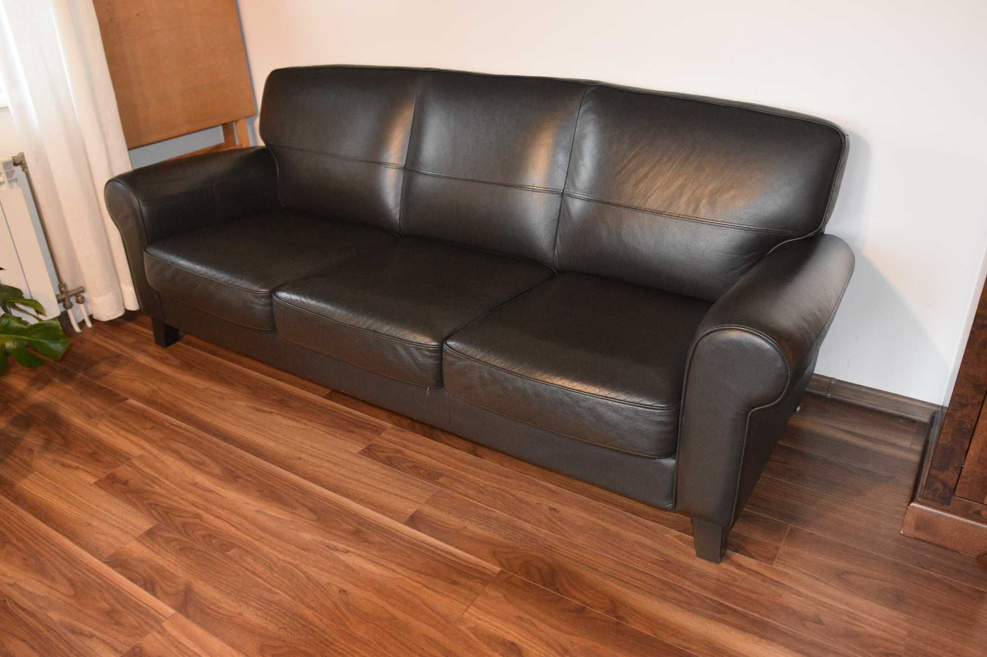 Sofa, 3 os. Ikea, skóra naturalna, kolor - ciemna czekolada
