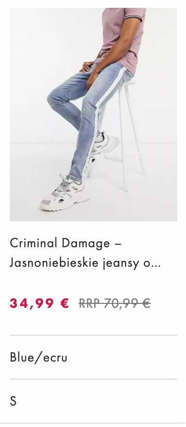 Jasnoniebieskie jeansy Criminal Damage o obcisłym kroju z lampasami