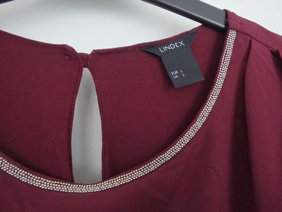 Lindex elegancki top koszulka L 40 bordo zdobiony dekolt