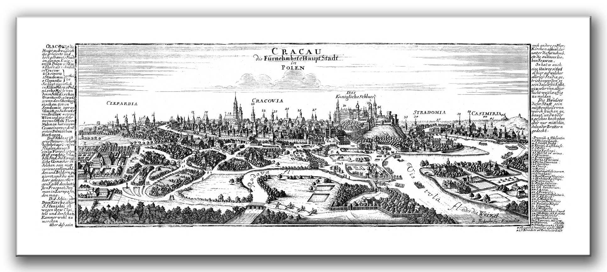 Kraków XVII w. Efektowna panorama płótno blejtram 200 cm