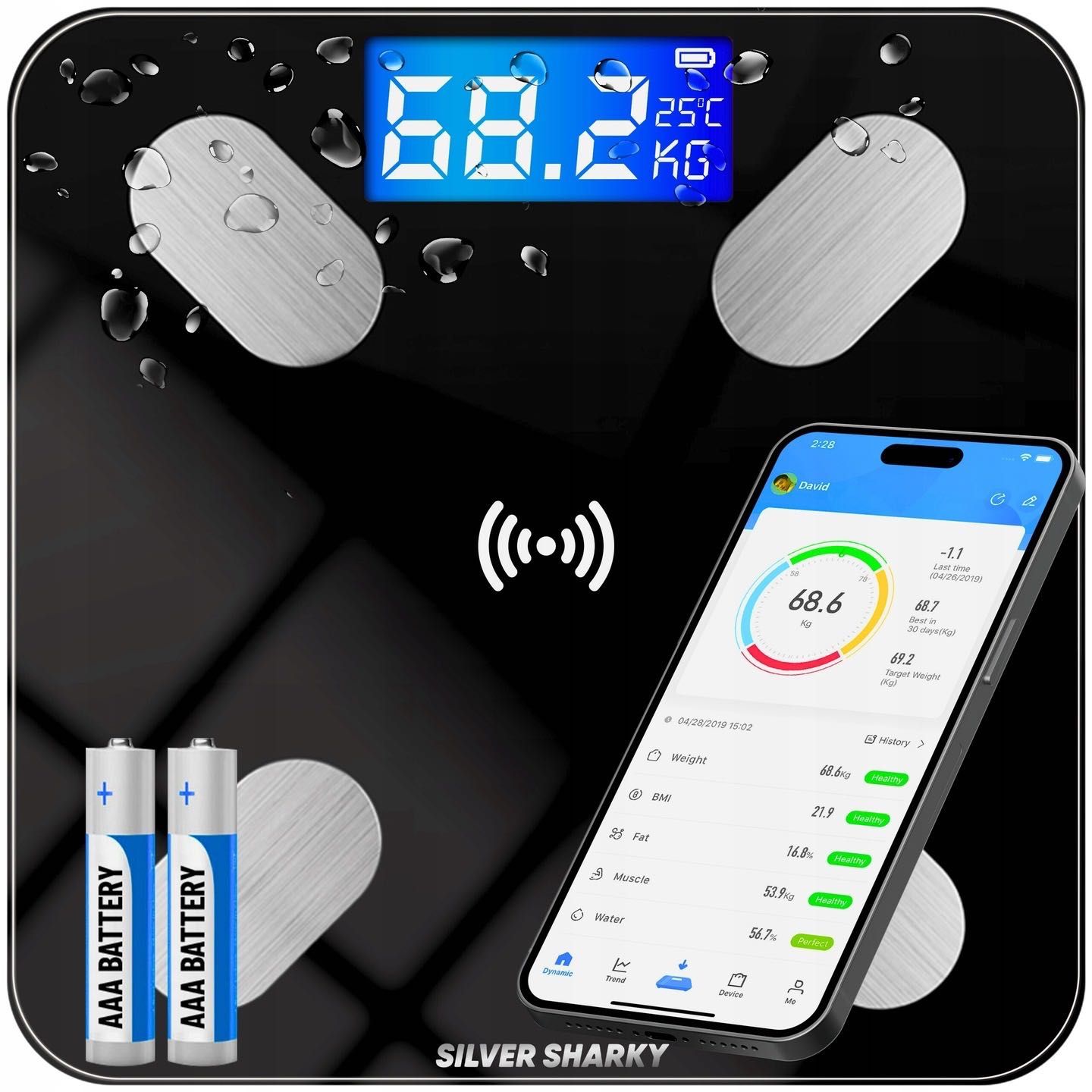 WAGA ŁAZIENKOWA Analityczna Slim 180KG Smart Bluetooth + 25w1 NOWA