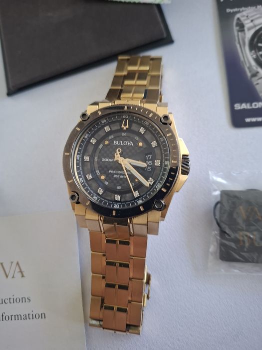Zegarek Bulova złoty stal prawdziwe diamenty stan idealny kompletny !!
