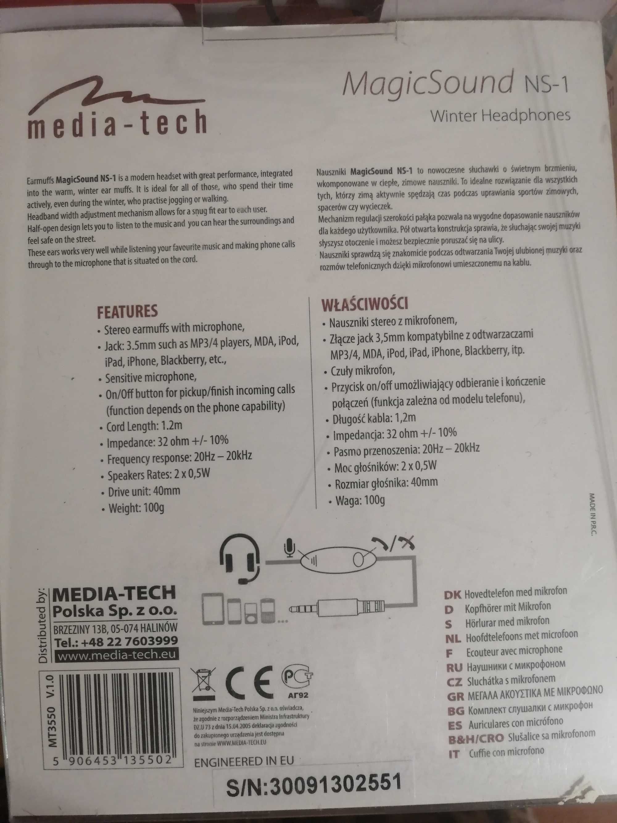 Słuchawki nauszne, nauszniki, Media-tech Magicsound NS-1, zima, muzyka