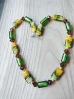 naszyjnik 58cm zieleń żółty brąz szkło weneckie lampwork kryształ