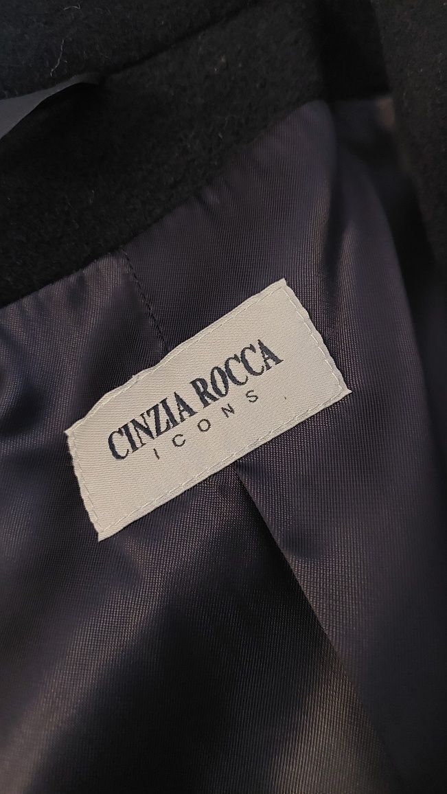 Płaszcz czarny wełna kaszmir Cinzia Rocca L 40