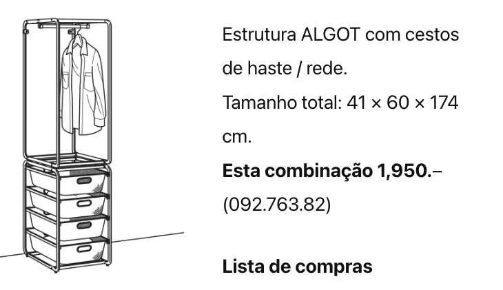 Armário | Roupeiro | Charriot - Sistema Algot IKEA (3 disponíveis)