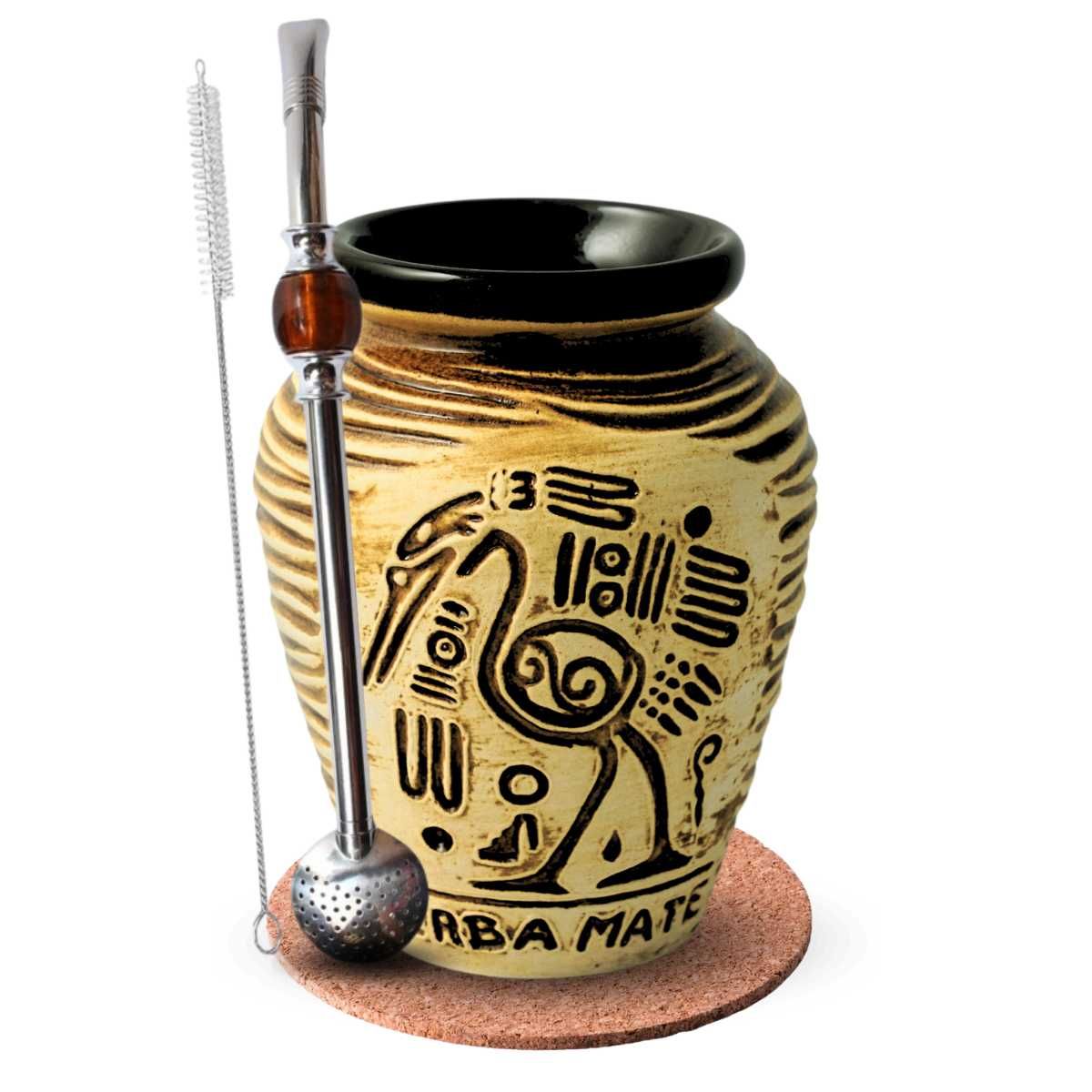 Zestaw Yerba Mate Matero Aztek Brązowe + Bombilla z Kamieniem