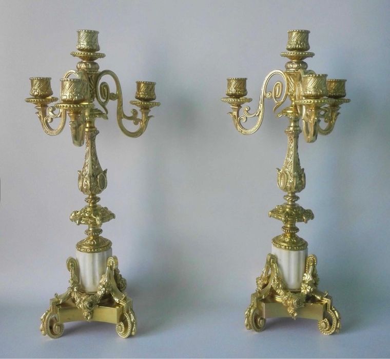 антикварные бронзовые канделябры позолоченные подсвечники 18 век