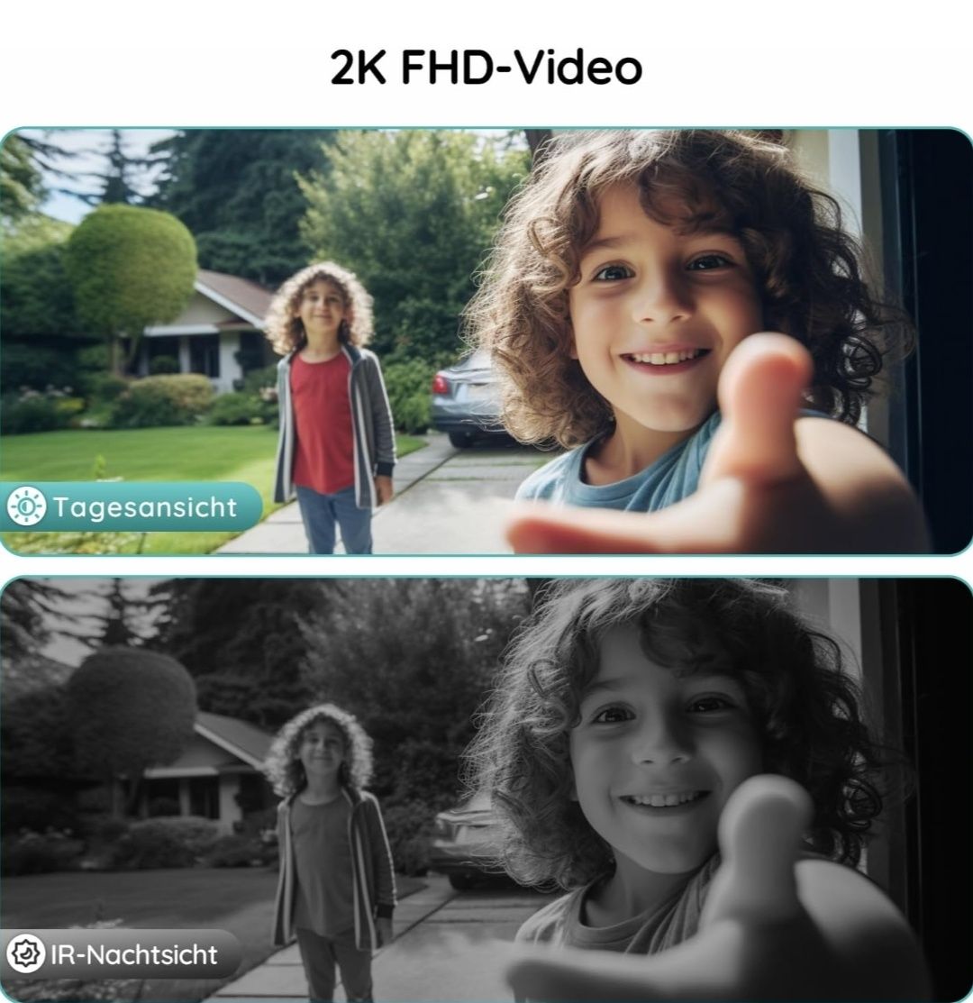 Відеодзвінок BOIFUN 2K HD із камерою, комплект бездротового дзвінка,
