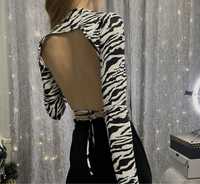 Топ жіночий з принтом зебра з відкритою спиною