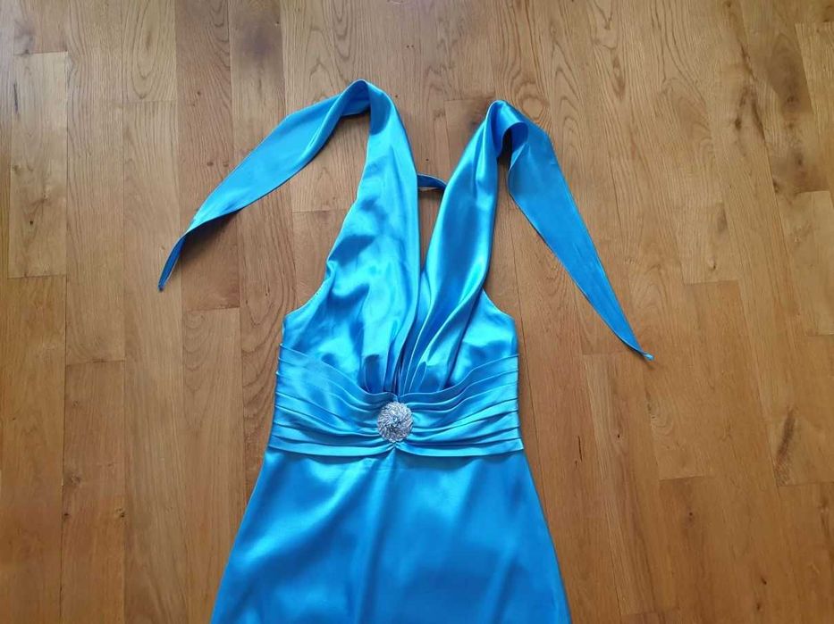 Długa niebieska elegancka sukienka na wesele rozmiar L