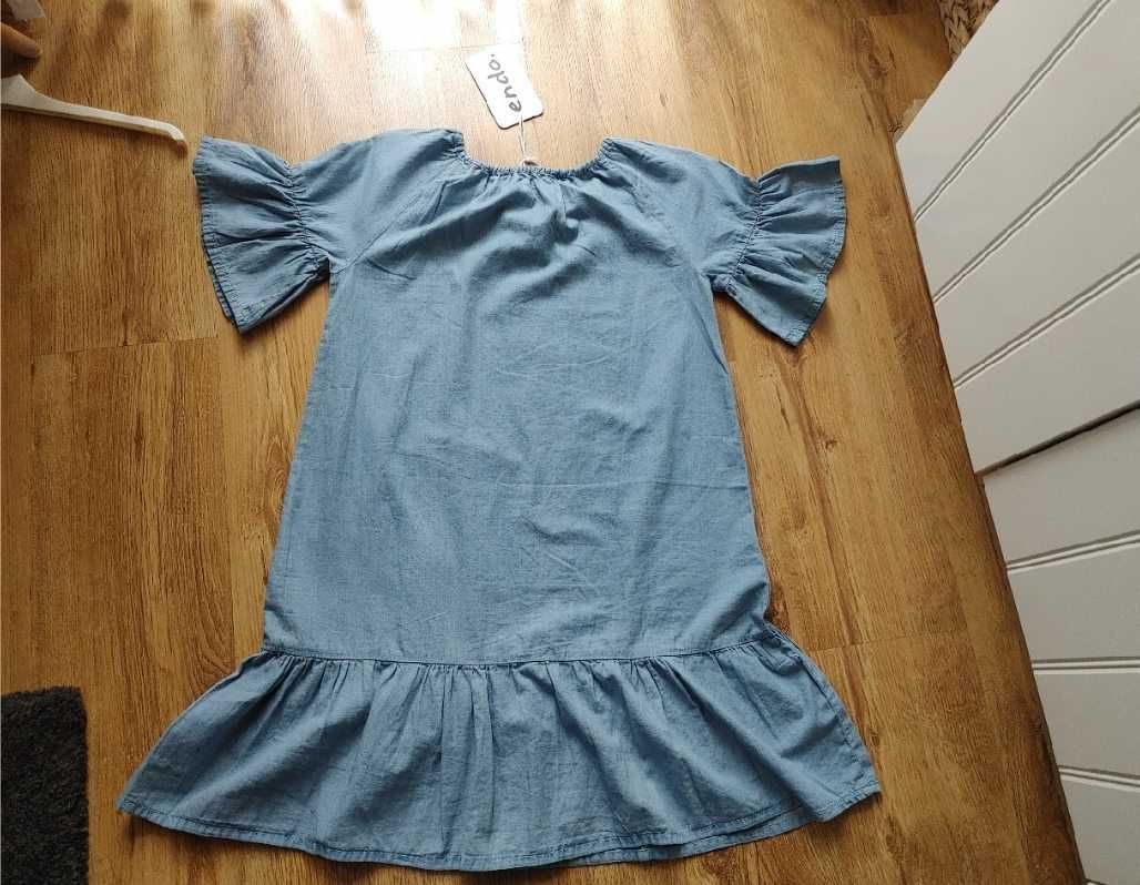 Endo cien. dżins niebieska sukienka 146/152 9l+ nowa