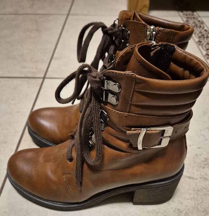 Skórzane botki Zapato na stabilnym obcasie r.40
