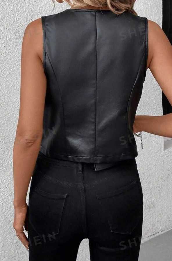 (42/XL) Shein/ Czarna, skóropodobna Kamizelka Garniturowa, NOWA