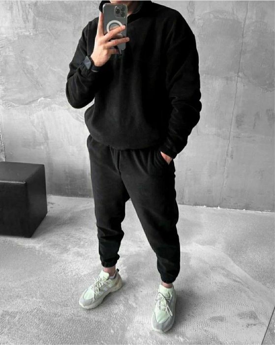 Мужской зимний костюм флисовый Турецкий 46-52 Черный Серый Хаки Синий