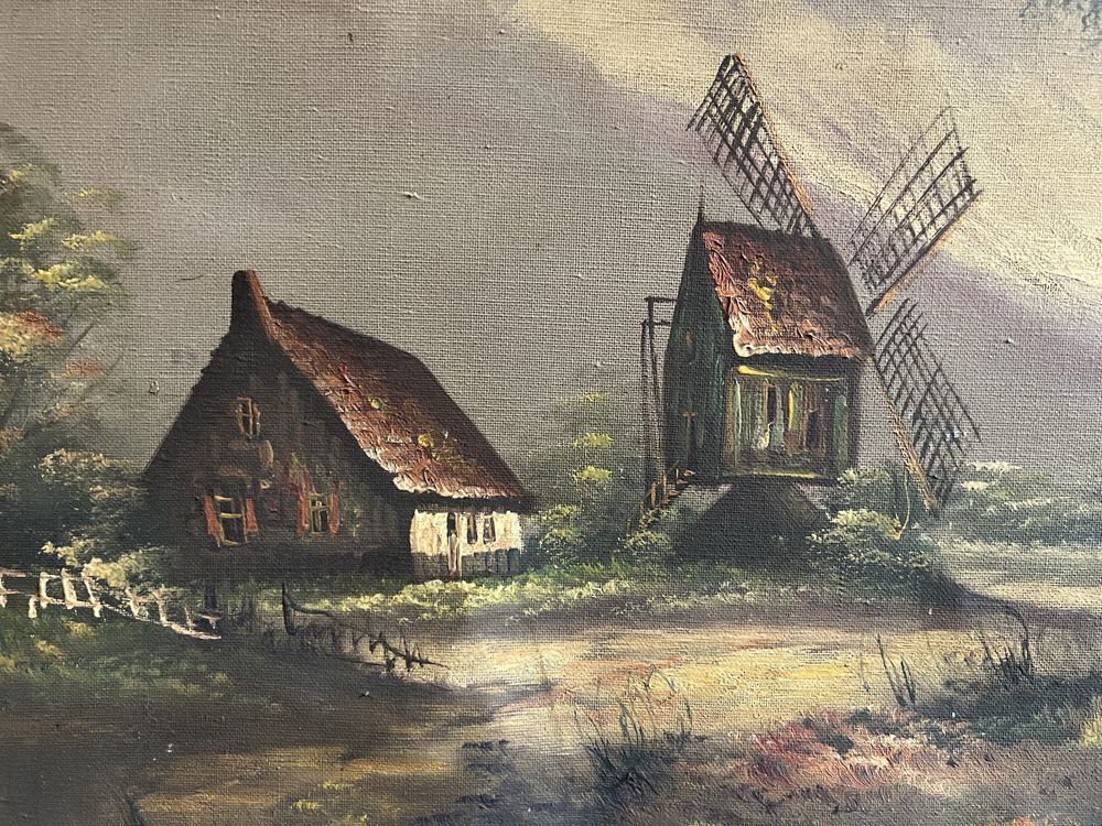 Duży obraz - "Młyn nad rozlewiskiem", sygnowany