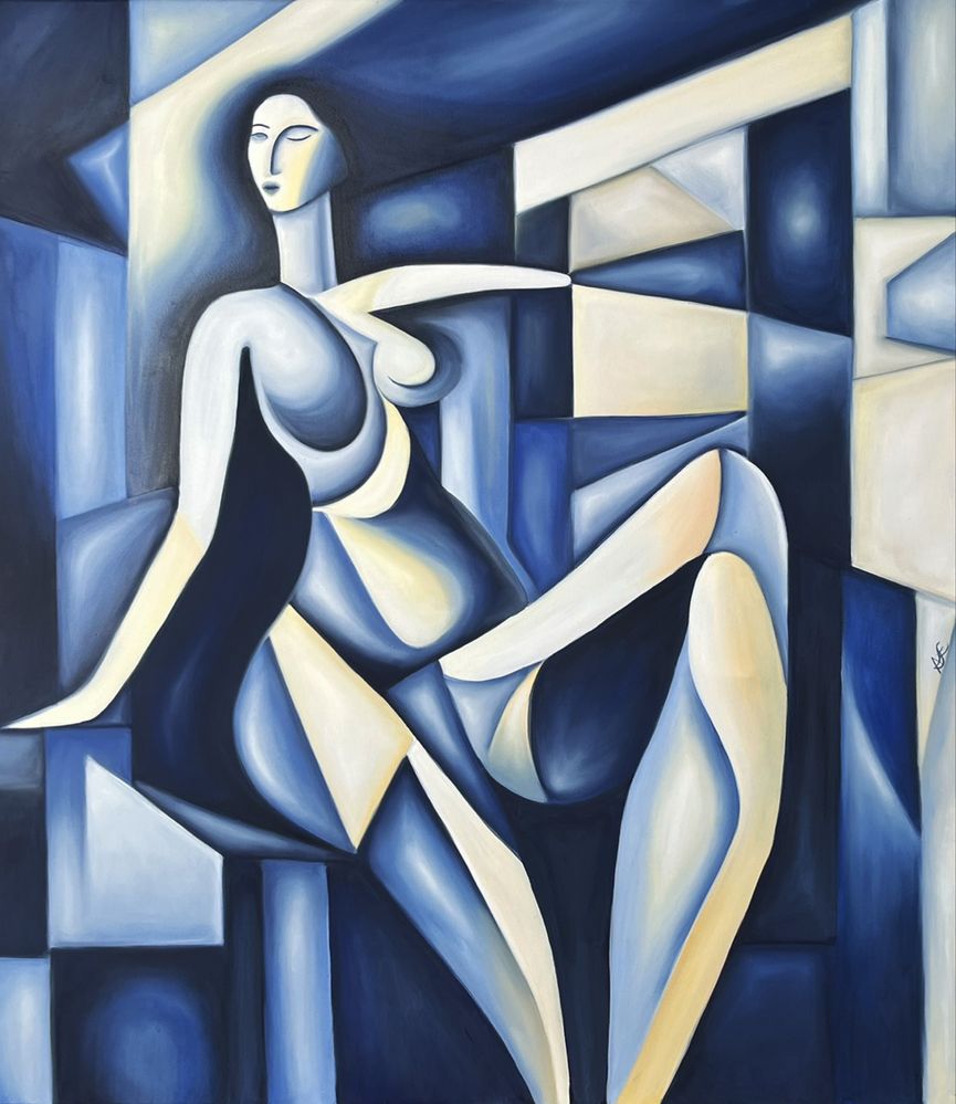 Obraz olejny ręcznie malowany 100x120 unikat kubizm