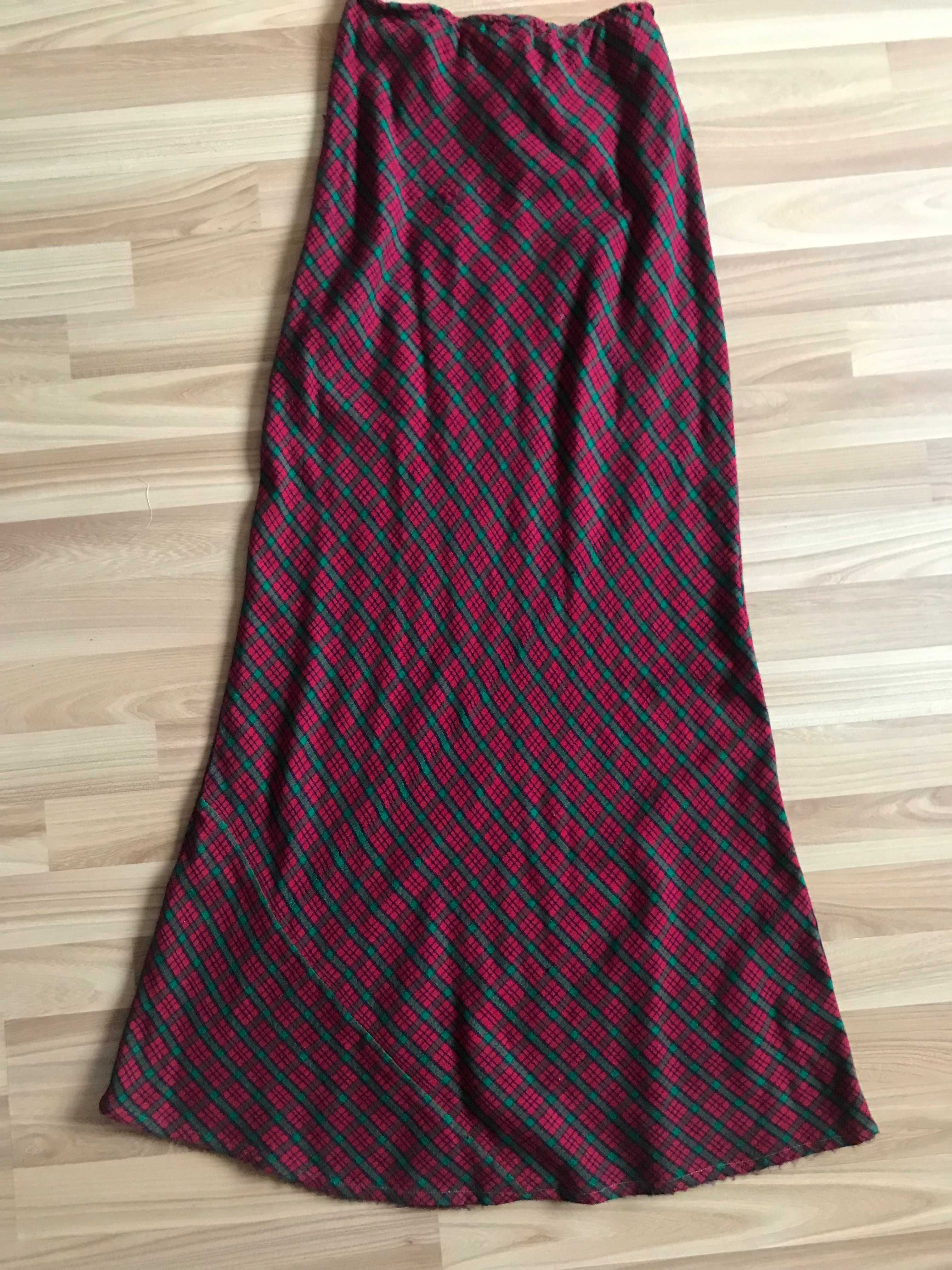 Spódnica maxi do kostek r. 38 w kratę czerwono zielona vintage retro