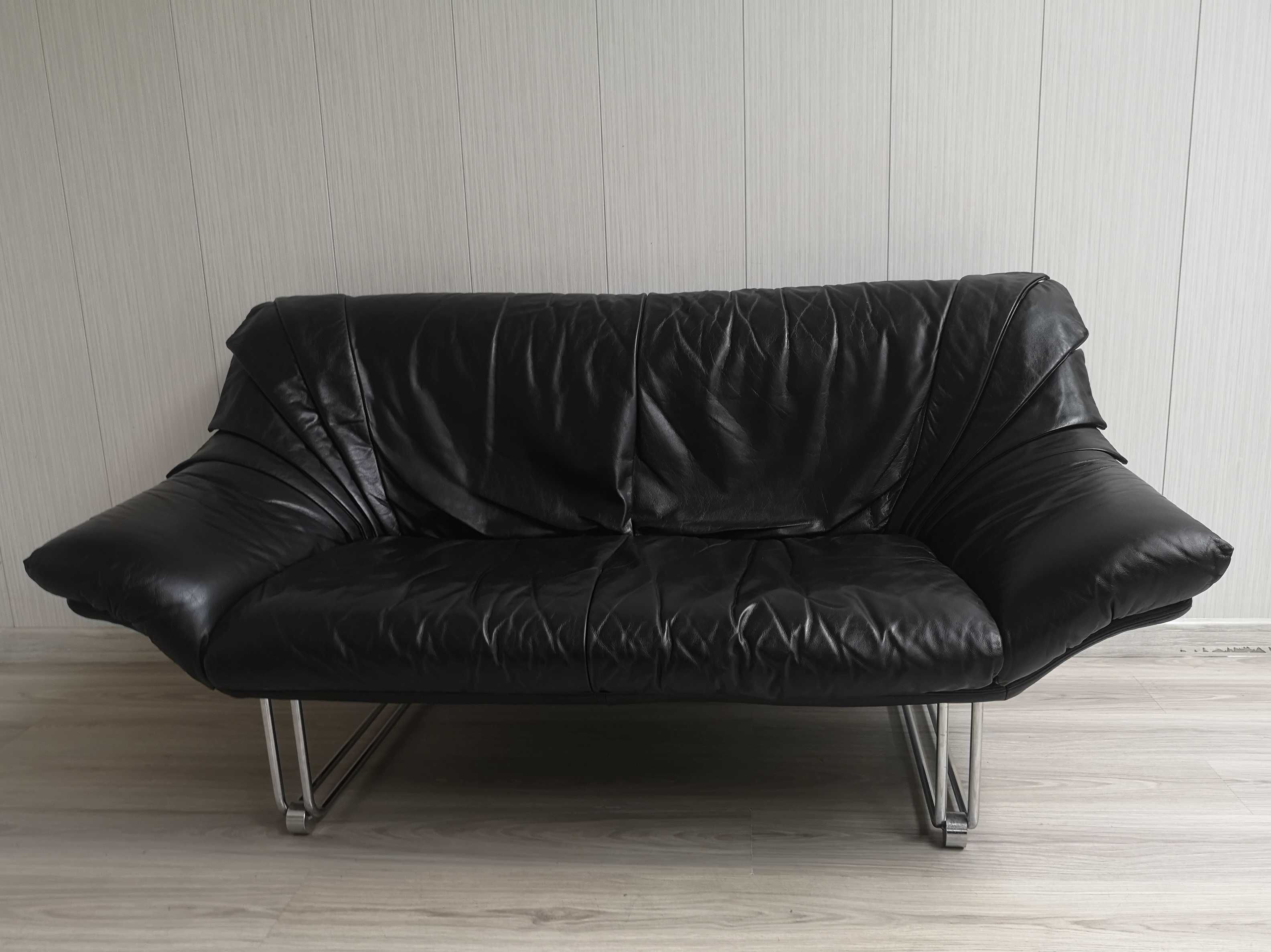 sofa bauhaus skóra chrom ITALIA WŁOCHY lata 90 skórzana dwuosobowa