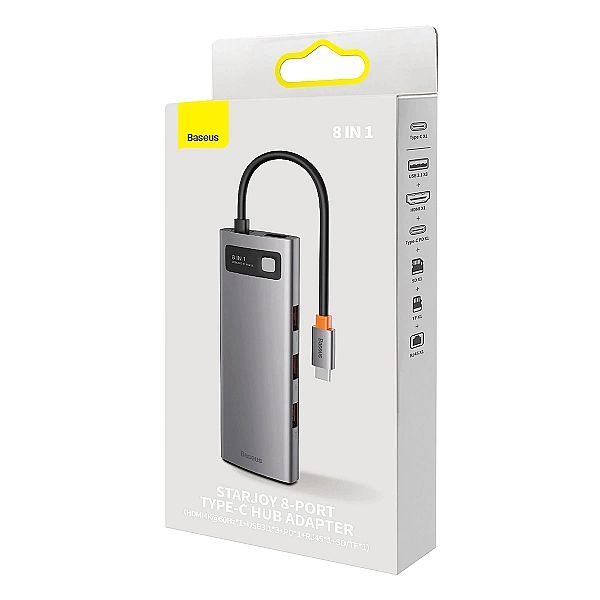 Hub 8w1 Baseus StarJoy Usb-c do Usb-c Pd / 3x Usb-a / Hdmi / Rj-45 / S