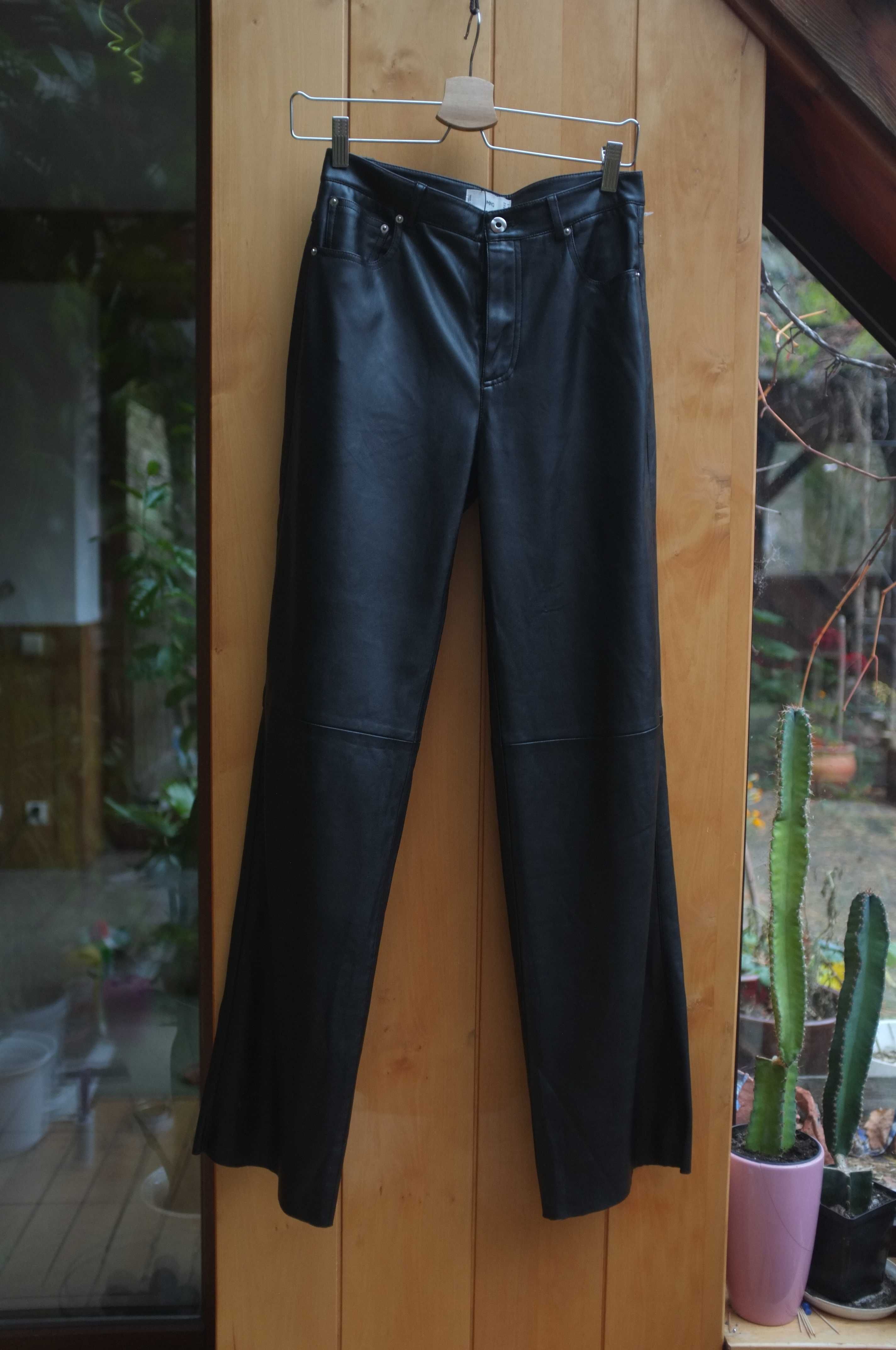 szerokie czarne skórzane spodnie Mango ekoskóra wysoki stan rock goth