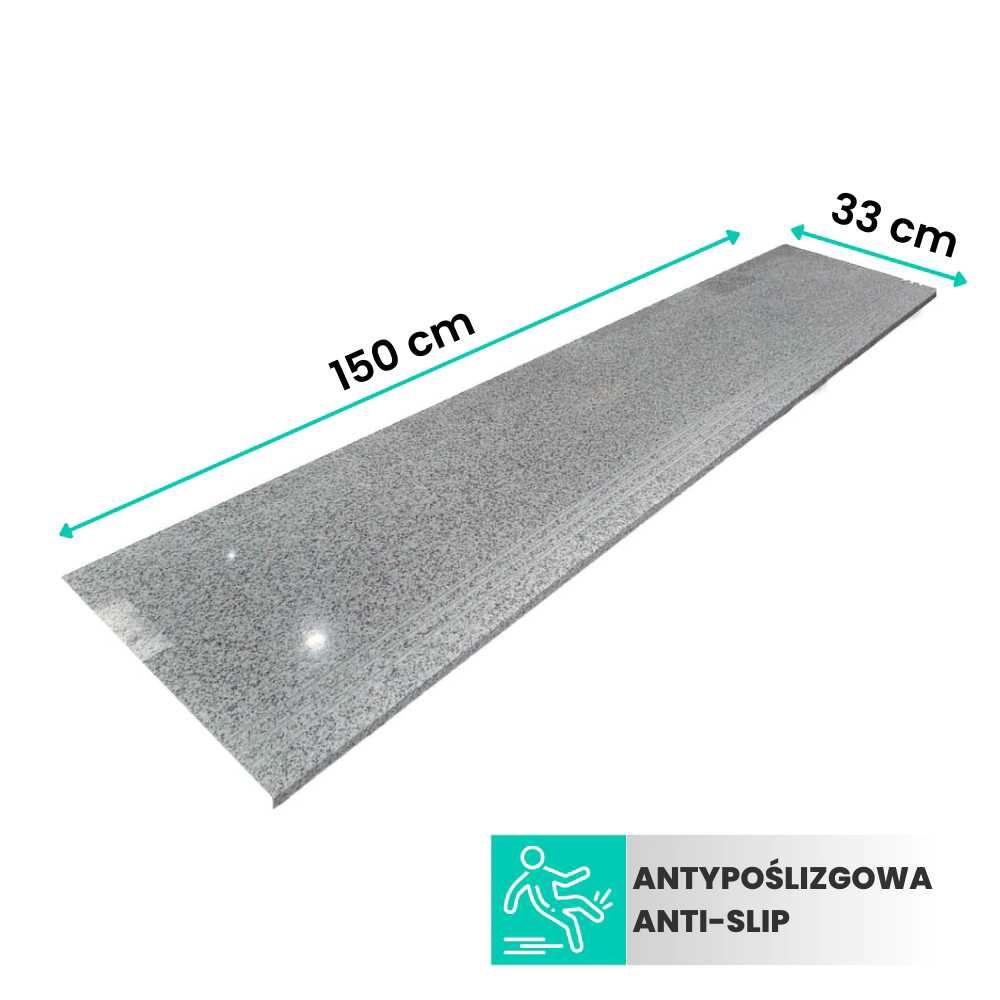 Stopnica Granitowa Szara, Polerowana, Ryflowana, 150x33x2, Antypoślizg