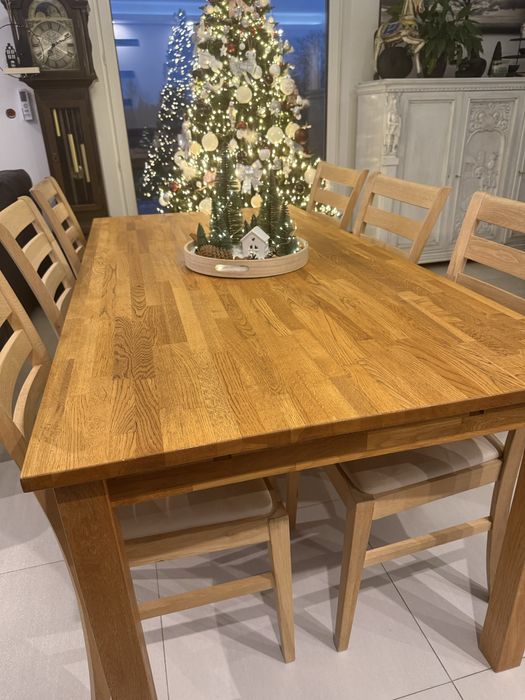 Stół bębowy z  6 dębowymi krzesłami