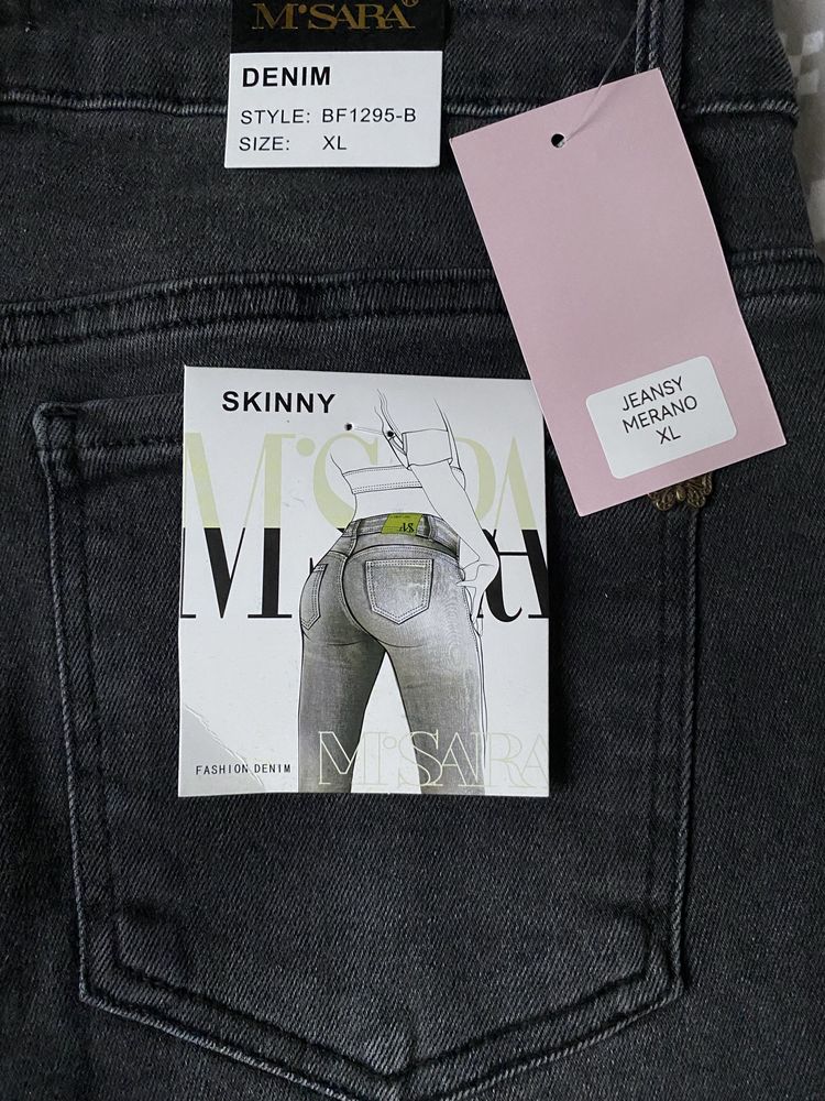 Czarne nowe spodnie jeans skinny M’Sara XL najmodniejsze
