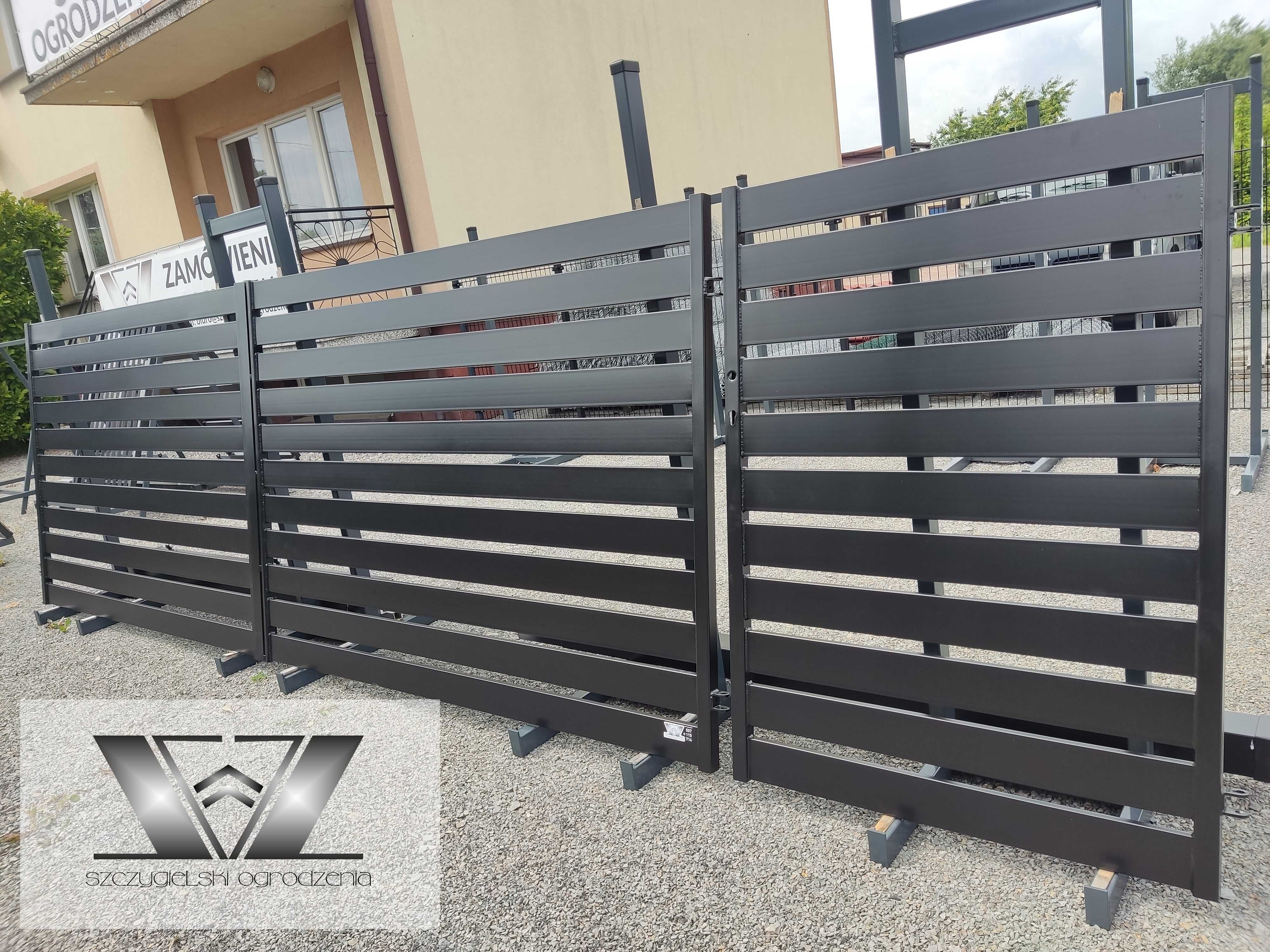Brama wjazdowa dwuskrzydłowa nowoczesna palisadowa 1,4x4/100x20 CZARNA