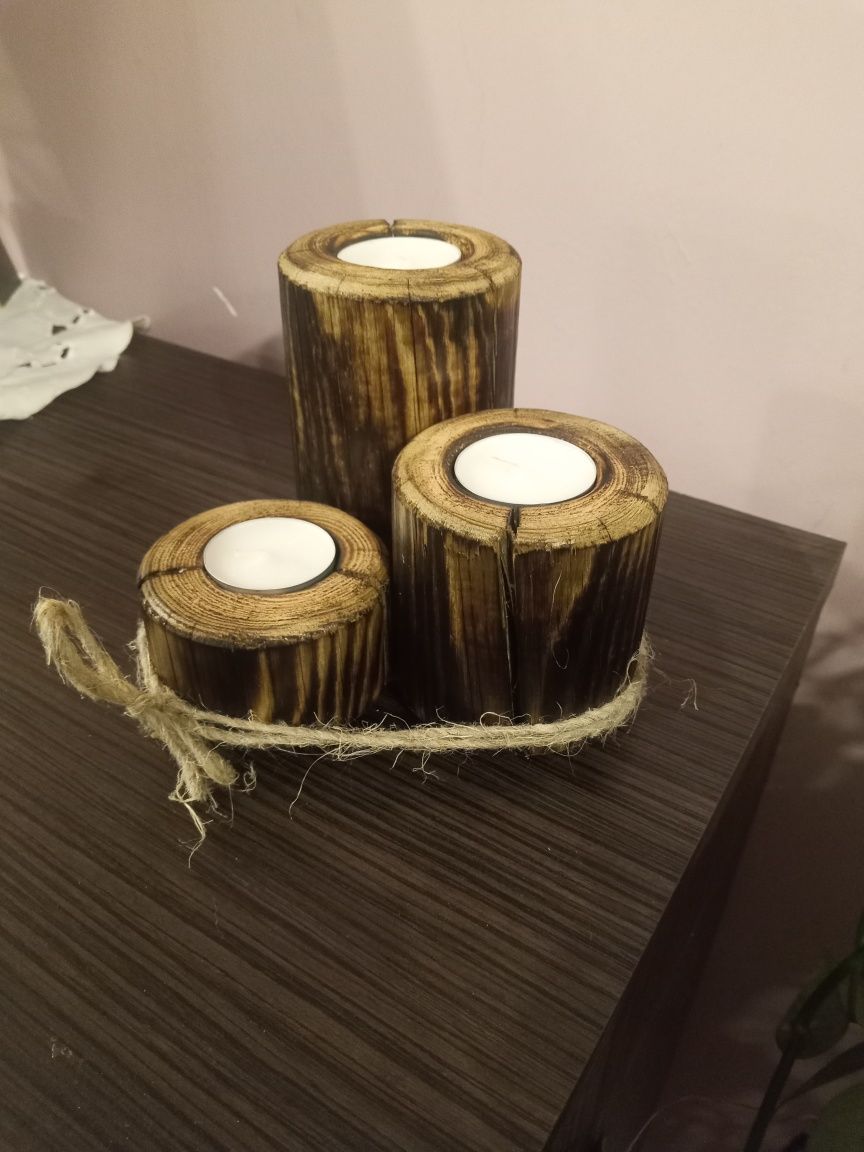 Świeczniki drewniane tealight 3 Sztuki rękodzieło