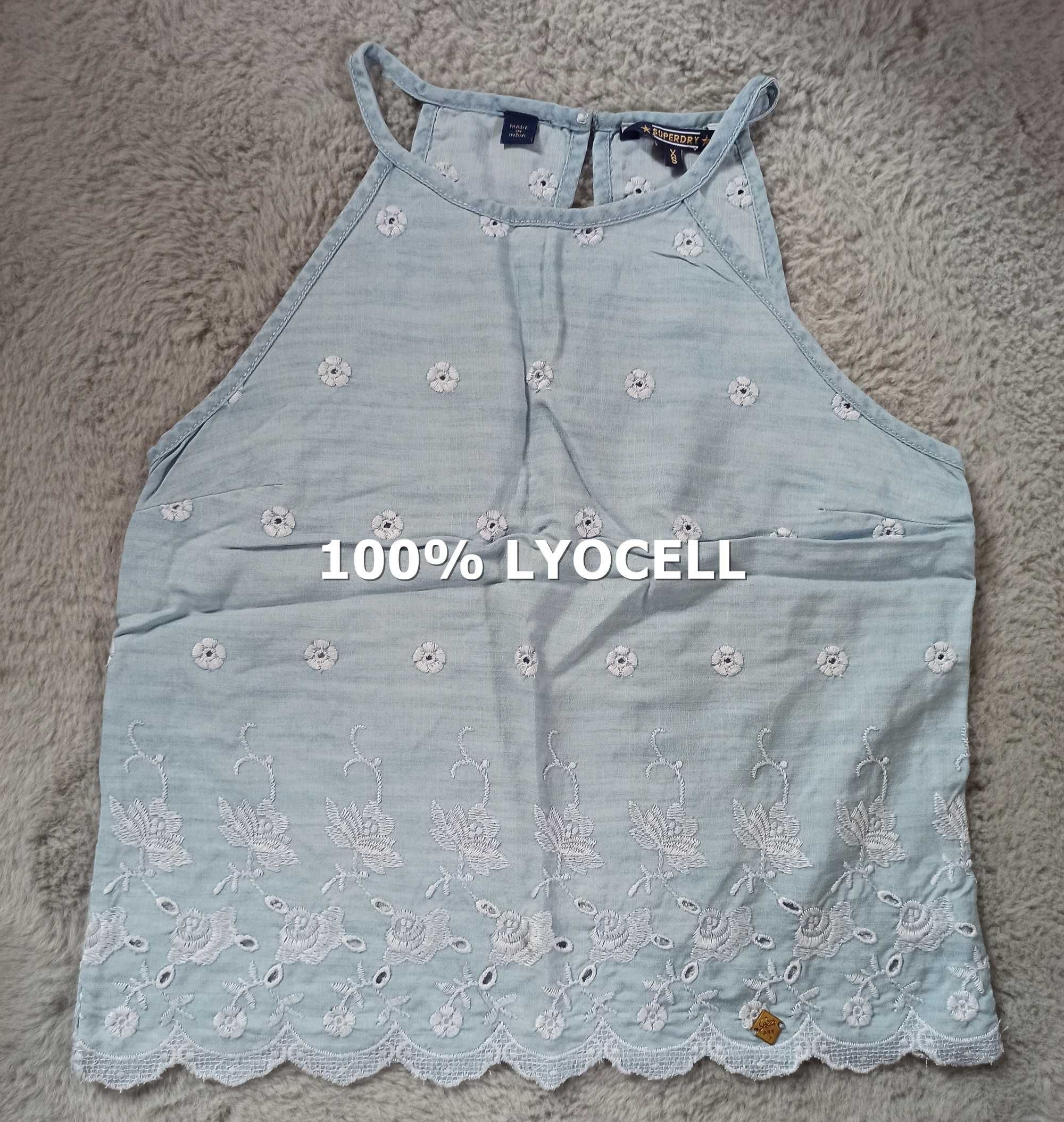 Błękitny top halter z haftem • Superdry • rozmiar XS