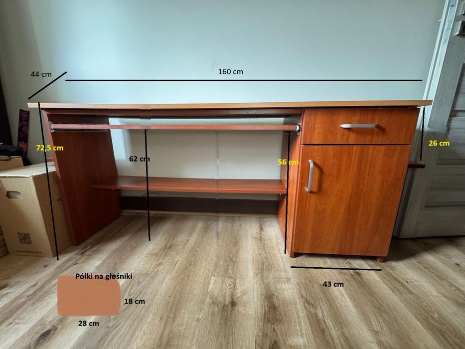 Biurko z półkami na głośniki i wysuwaną szufladą