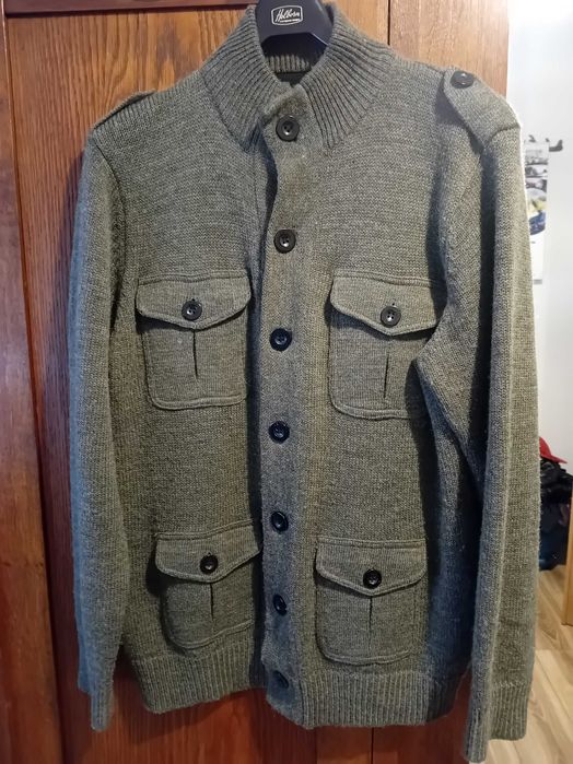 piękny męski sweter f&f rozmiar l kolor khaki z wełną ciepły jak nowy