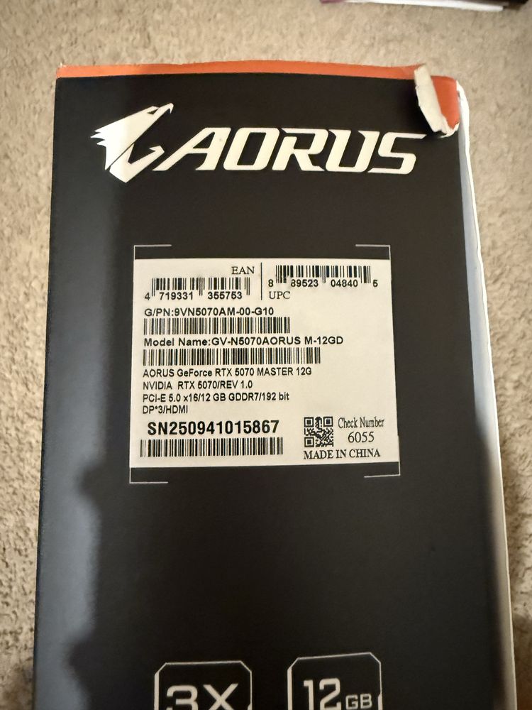 Відеокарта GIGABYTE AORUS GeForce RTX 5070 MASTER 12G